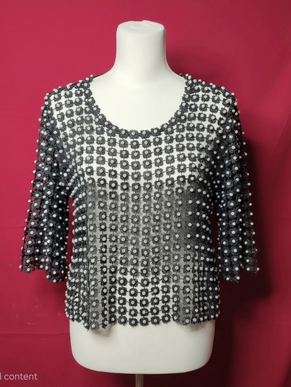 WORTHINGTON Black Pearl-Embellished Crochet Top
